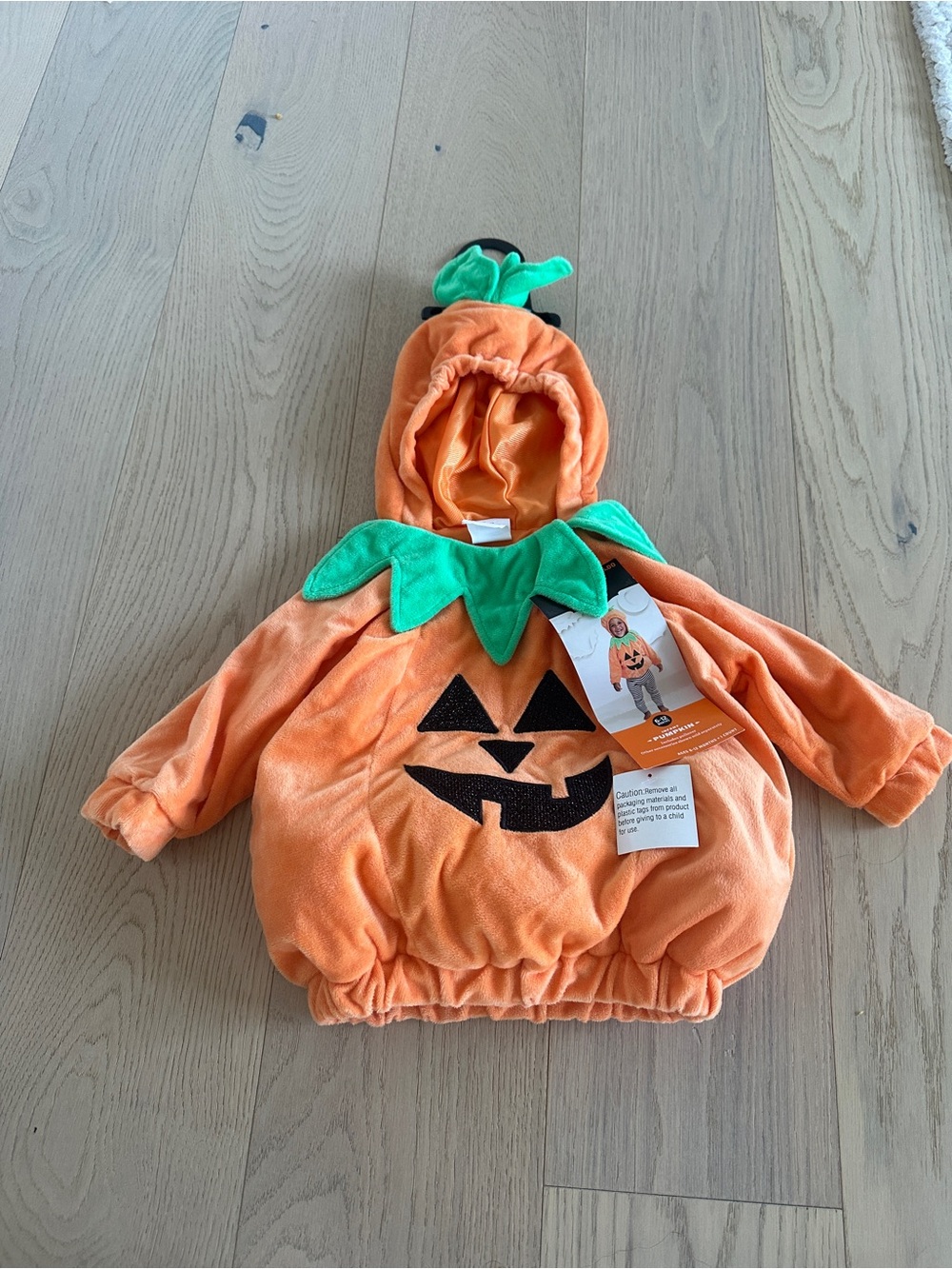 Infant 6-12 months Pumpkin Costume Hoodie - Orange with Green Trim
